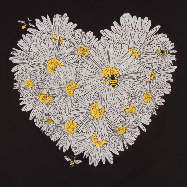 Daisy & Honey Bees Women's T-shirt. This is your new go-to shirt. Pairs easily with any outfit, soft material with an original design. No more silly bee shirts, feel confident and look great.   Cotton/poly blend, laundered, tearaway label, form fitted v-neck.