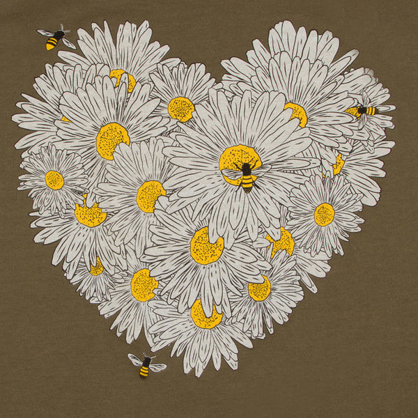 Daisy & Honey Bees Women's Tank. Designed by a beekeeper for nature lovers! Stay comfortable and beautiful throughout your bee-zzz day.  Soft cotton/poly blend, true to size racerback, tear-away label.   FREE package of wildflower pollinator seeds with your purchase.
