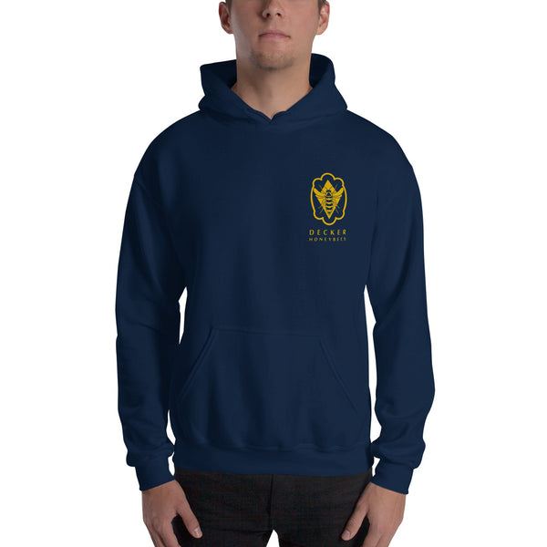 Bee Logo Hoodie. Everyone needs a go-to, cozy sweatshirt to curl up in, so go for one that's soft, smooth, and stylish. It's also perfect for cooler evenings! 50% cotton/50% polyester. Reduced pilling and softer air-jet spun yarn. Double-lined hood. 1x1 athletic rib knit cuffs and waistband with spandex. Double-needle stitching throughout. Front pouch pocket.