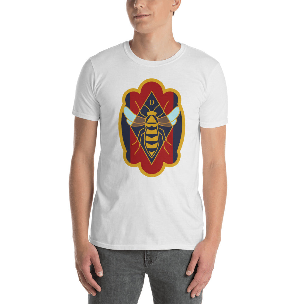 Decker Honeybees Logo T-Shirt Unisex. Great for those that like a traditional t-shirt style. This awesome design is all about the bee. Make a statement while staying comfortable in breathable soft cotton.  100% ringspun cotton, pre-shrunk, true to size.