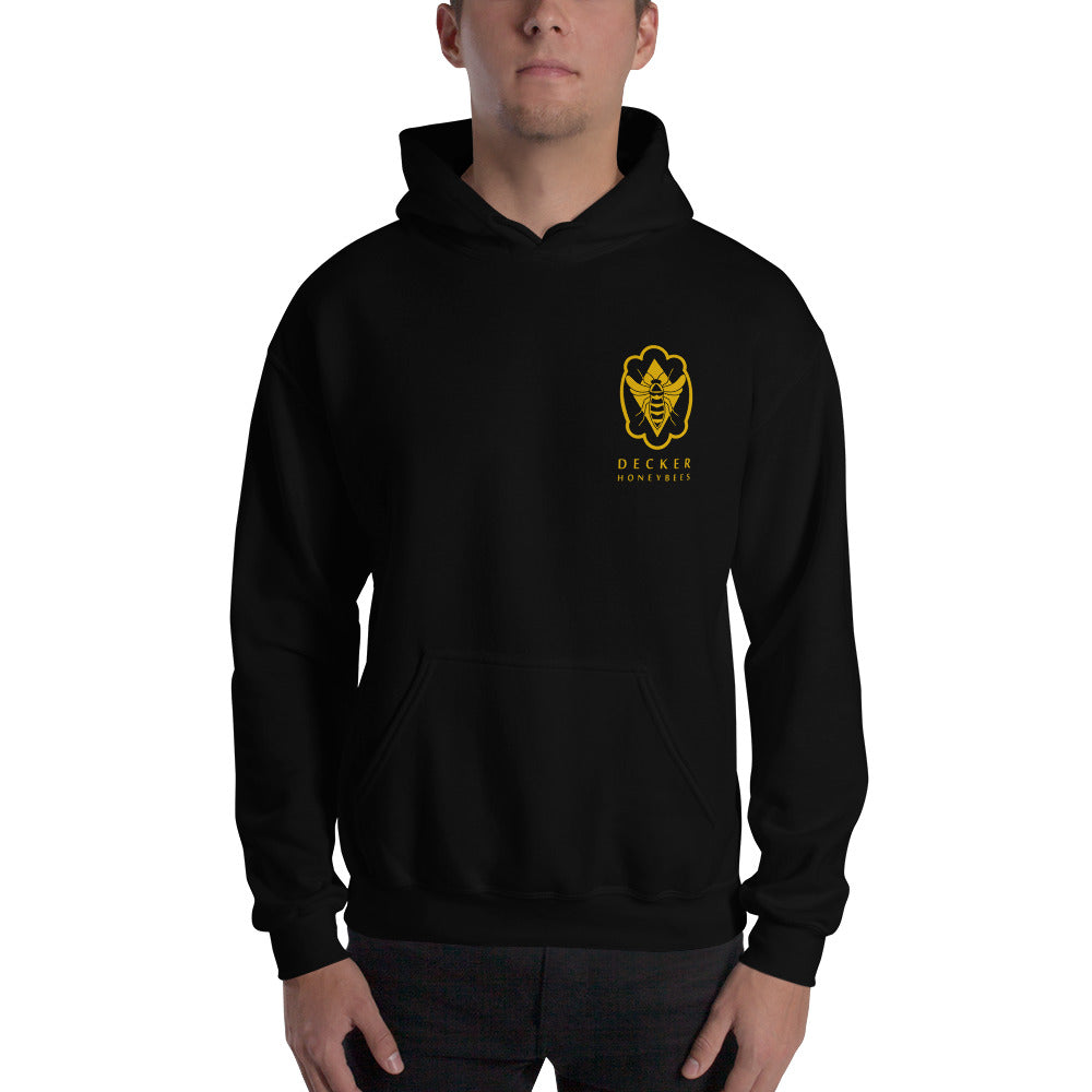 Bee Logo Hoodie. Everyone needs a go-to, cozy sweatshirt to curl up in, so go for one that's soft, smooth, and stylish. It's also perfect for cooler evenings! 50% cotton/50% polyester. Reduced pilling and softer air-jet spun yarn. Double-lined hood. 1x1 athletic rib knit cuffs and waistband with spandex. Double-needle stitching throughout. Front pouch pocket. 